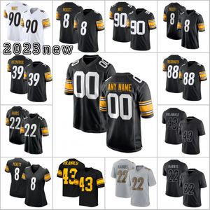 Broderick Customized 22 Jones Football Jerseys Pittsburghs Kenny Pickett T.J. Watt Polamalu George Pickens Nee Harris Mans Womens Youth