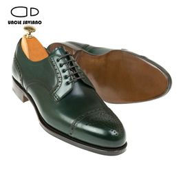 Brogue Derby Saviano tío Fashion Fashion Genuine Leather Handmade Farty Men Shoes Shoes Diseñador Original 1B4D