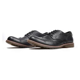 Brogue Toe Men's Classic Round Oxford Genuine Leather Lace Up Dress Wedding Party Men Formal Business Shoes E95 30049