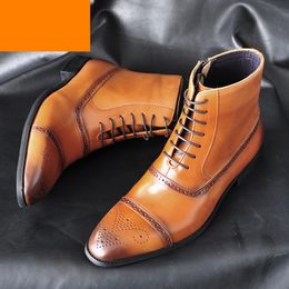 Brogues lederen laarzen mannen schoenen bruin jurk enkellaarsjes mannen chukka boots heren schoenen + mannelijke zapatos de hombre de vestir formele botas hombre 2019