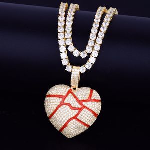 Collier pendentif cœur brisé pour hommes, avec chaîne de Tennis de 4mm, en Zircon cubique, bijoux Hip hop, cadeau couleur or argent