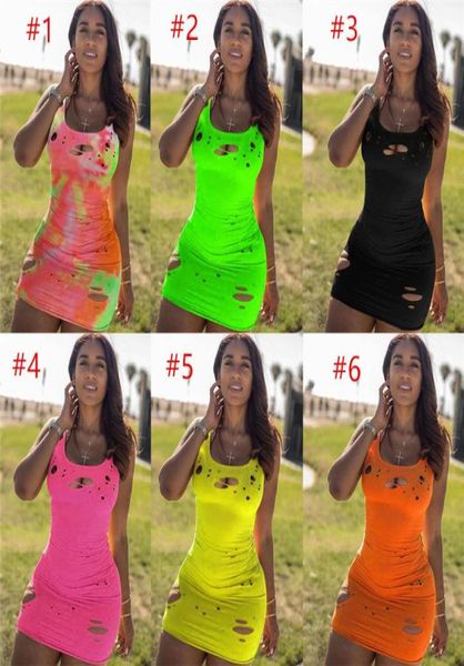 Agujeros rotos Mujeres Body Vestidos Sin mangas Chaleco sin mangas Mini falda Sexy Flaco Camiseta delgada Vestido Club nocturno Ropa de fiesta S3XL9151880