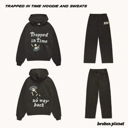 Planet brisé Hip Hop Cartoon Puff Print Y2K Suit Mens Hoodie Sweatpants Two Piece Set Streetwear Sweatshirt Pants Sportswear 240517
