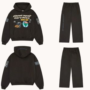 Broken Planet Y2K Costume Hommes Sweat à capuche Pantalon de survêtement Deux pièces Ensemble Streetwear Hip Hop Dessin animé Puff Imprimer Sweat Pantalon Sportswear 240321