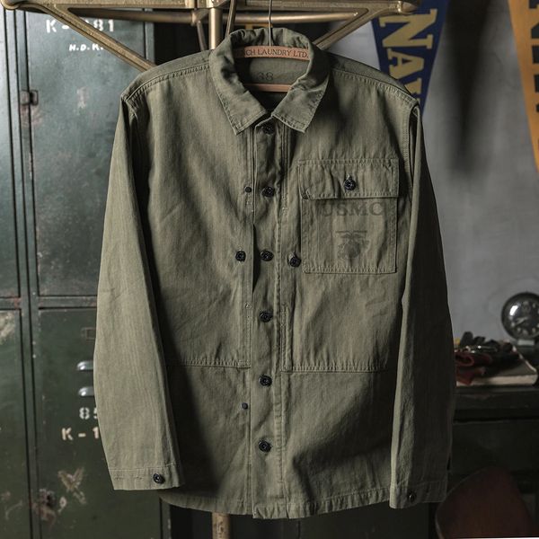 Bronson 1944 Chaqueta de sarga de espiga con patrón Oliva Drab P-44 Abrigo de trabajo vintage HBT 240111