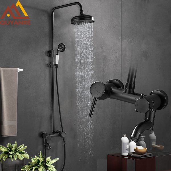 Robinet de douche en Bronze noir, système de baignoire-douche, douche à pluie, robinet mitigeur froid à 3 voies à poignée unique, bec de baignoire pivotant 252s