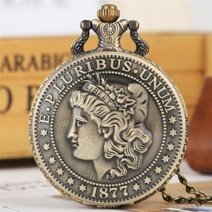 Brons klassieke Amerikaanse munt Morgan halve dollar zakhorloges analoog quartz uurwerk klok ketting ketting geschenk