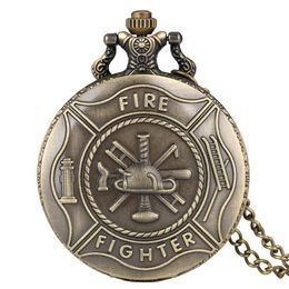 Bronze classique pompier pompier héros analogique Quartz montre de poche collier chaîne pour hommes cadeau Reloj de bolsillo295h