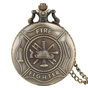 Bronzen klassieke brandweerman brandweerman held analoge quartz zakhorloge ketting ketting voor heren cadeau bolsillo2678