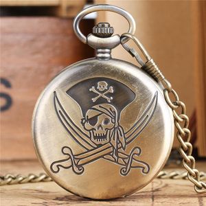 Bronze Classique Pirates de Crâne Conception Montres De Poche Steampunk Montre À Quartz Collier Chaîne Cadeaux Hommes Femmes Kids2636