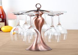 Color de bronce Metal Hanging Vino Soporte de vaso de vaso Stemware Rack Sporter de vidrio de vidrio Soporte de secado con 6 ganchos4482131