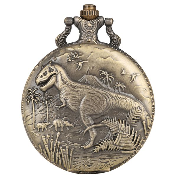 Montre de poche à Quartz en Bronze pour hommes et femmes, affichage de dinosaure, pendentif, horloge pour enfants, chaîne de collier rétro Cool
