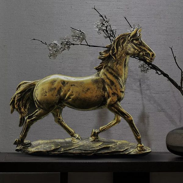 Bronze cheval résine Sculpture Style rétro intérieur chambre Table décoration Animal Statue Figurine maison armoire décor accessoires 240119