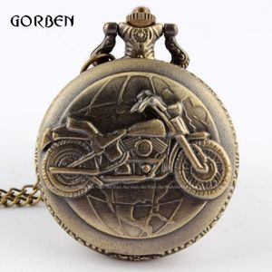 Bronze Moto Montre De Poche Collier Pendentif Chaîne Vintage Moto Quartz Montre De Poche Unisexe Cadeaux Relogio De Bolso12606