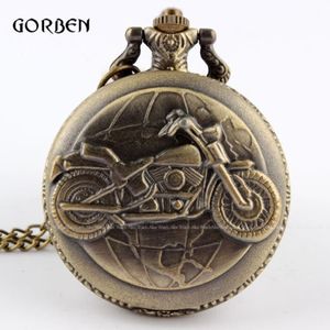 Bronzen motorfiets zakhorloge ketting hanger ketting vintage motor MOTO quartz zakhorloge Unisex geschenken Relogio De Bolso1239c