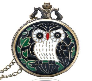 Bronze Retro Green Mooie Night Owl Design Pocket Watch Quartz Horloges voor Men Dames Kinderketting Ketting Analoge klokcadeau9786963