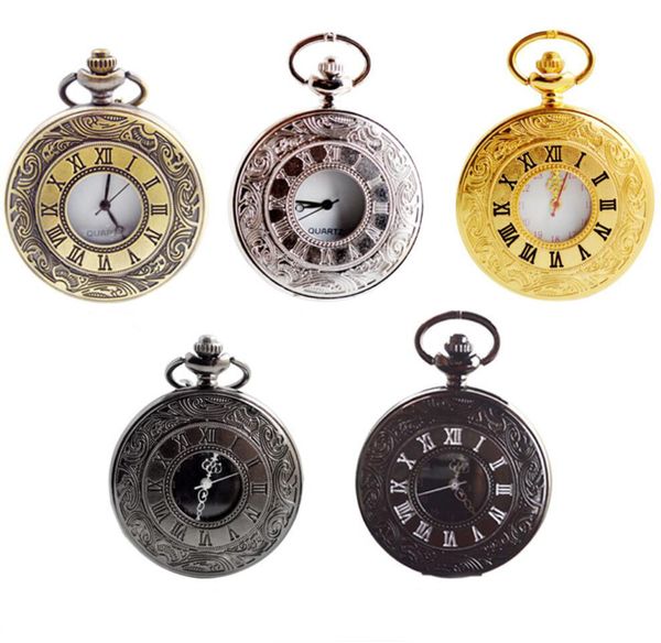 Bronze rétro chiffres romains affichage Quartz montre de poche Vintage pendentif horloge pour hommes femmes Fob chandail chaîne/chaîne suspendue