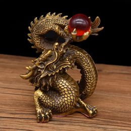 Bronce tradicional chino zodiaco dragón auspicioso mascota Feng Shui regalos para el hogar oficina hogar sala de estar escritorio decoración 240123