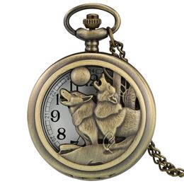 Bronze wolf Hound Dog Bronze koper Retro Women Men Men Pocket Watch Pendant ketting ketting cadeau Relogio de Bolso