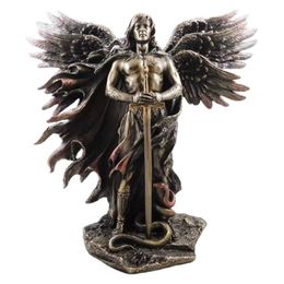 Serafín bronceado, ángel guardián de seis alas con espada y serpiente, estatua grande de resina, decoración del hogar 211229238F