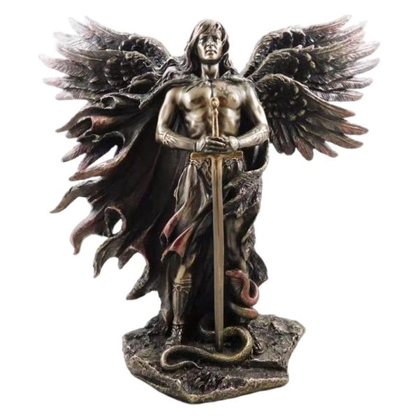 Bronzed Seraphim Ange gardien à six ailes avec épée et serpent Grand Statue Statue Statue Statue Décoration de la maison 211229