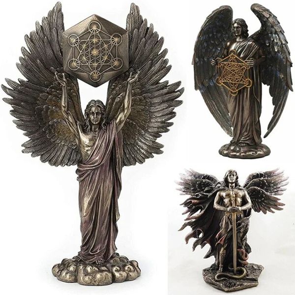 Séraphin bronzé Ange gardien à six ailes avec épée Serpent Ange Résine Statue Bibelots de foi Prophète angélique Enoch Figurine 231227