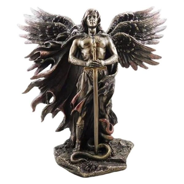 Séraphin bronzé ange gardien à Six ailes avec épée et Serpent grande Statue Statues en résine décoration de la maison 211229253o