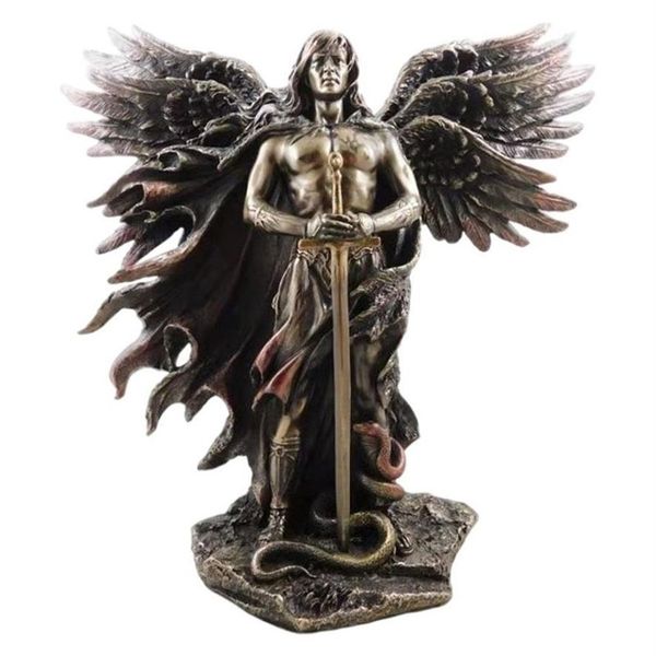 Séraphin bronzé ange gardien à Six ailes avec épée et Serpent grande Statue Statues en résine décoration de la maison 211229187J