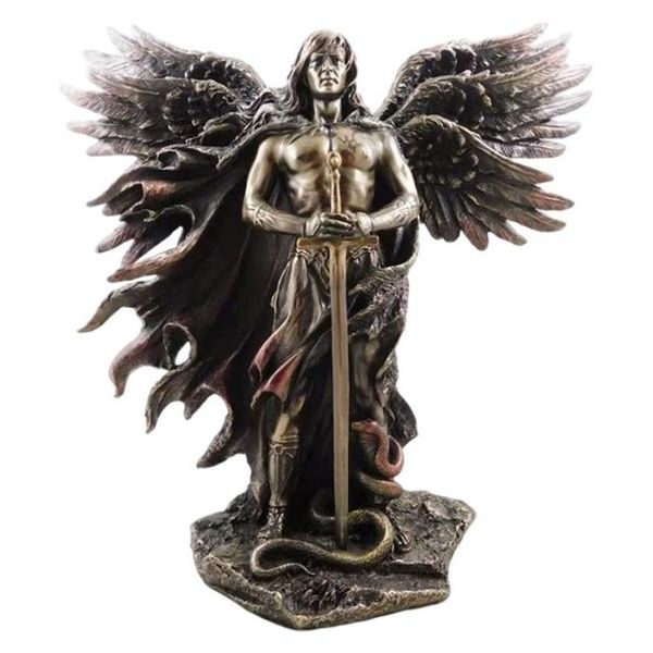 Séraphin bronzé ange gardien à Six ailes avec épée et Serpent grande Statue Statues en résine décoration de la maison 211229220l