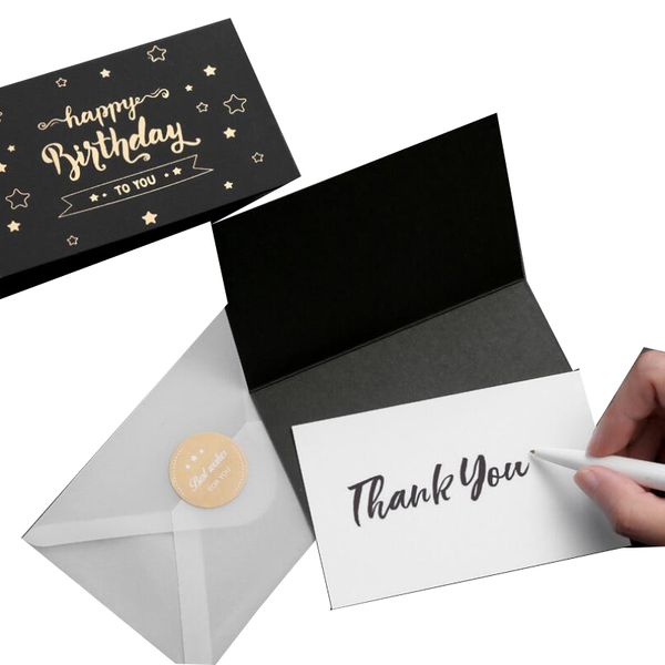 Tarjeta de agradecimiento de felicitación negra tipo página única bronceada, invitaciones para fiesta de cumpleaños y bodas, regalo para tienda de flores, tarjeta en blanco