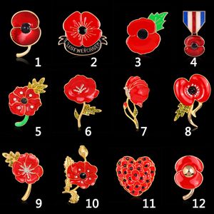 Broche voor Vrouwen 12 STKS/PARTIJ Groothandel Rode Kristal Strass Poppy Broches Pins UK Remembrance Day Kerst Broches