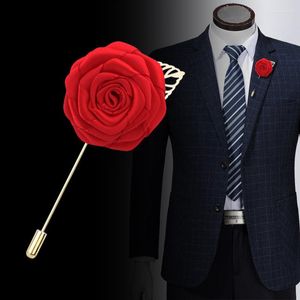 Broches 1 Pc Mode Homme Costumes Or Feuilles Roses Corsage Collier Fleurs Longue Aiguille Avec Chaîne À La Main Épinglette Broche