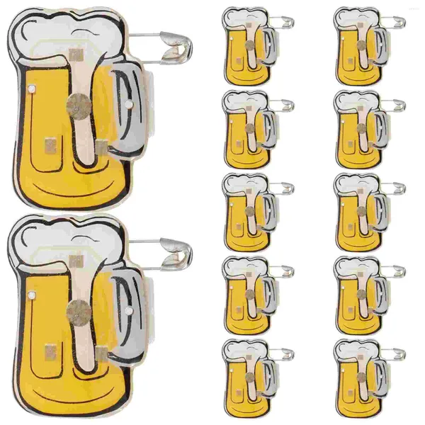 Broches 10/25pcs Pin LED Beer Mug Brooch Jewelry Lapa Oktoberfest para bolsas de ropa de bricolaje Insignia de sombrero (color aleatorio)