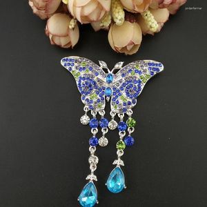 Broches 100 stks/60mm Bruiloft Mode-sieraden Mooie Vlinder Dier Groen Blauw Paars Strass Kristal Pin Broche