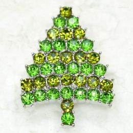 Broches 12 stks/partij Groothandel Mode Broche Strass Kleine Kerstboom Pin Gift In 11 Kleuren C101258