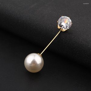 Broches 1pc charme zirkon gesimuleerde parelbroche pinnen voor vrouwen doordringende reverspin pakken kraag rond kristallen sieraden bruiloft geschenken