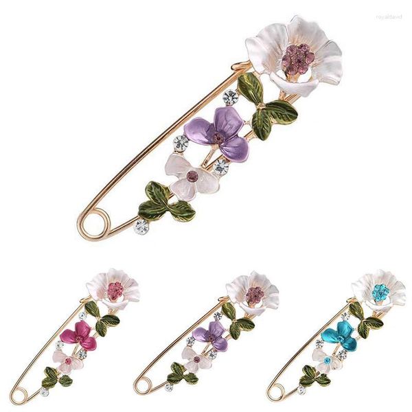 Broches 1 pc fleur décor broche broche alliage créatif strass feuille bijoux accessoires fête habiller