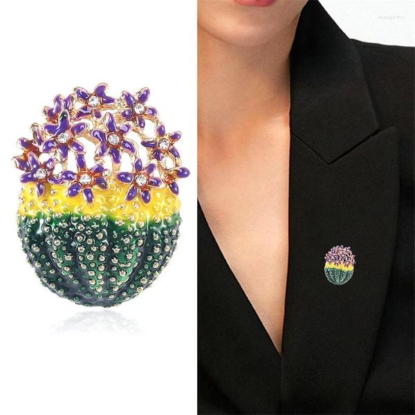 Broches 1 PPC Fashion Enamelo Cactus Flower Broche Pon para mujeres Accesorios para la fiesta de ropa de joyería Regalos