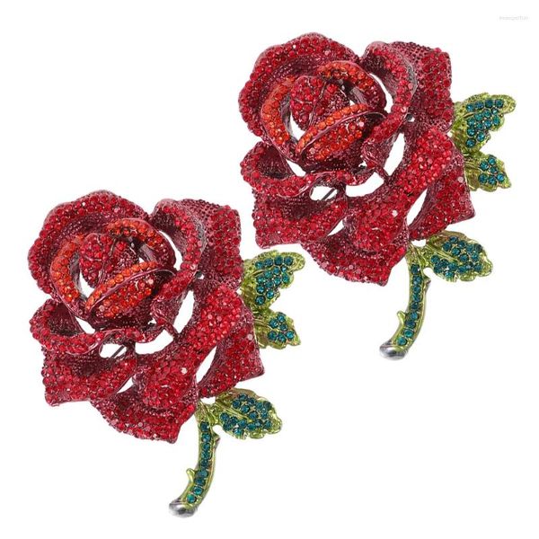 Broches 2 pièces cristal Rose broche collier broche bijoux fantaisie revers pour chapeaux Floral rouge strass fleur