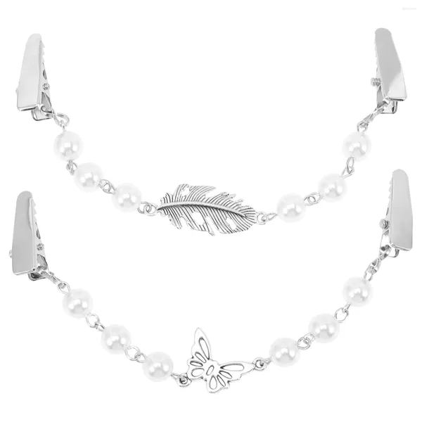 Broches 2 pièces chaîne de perles châle pince pull cardigan femme vintage clips écharpe abs perles collier pulls pour femmes