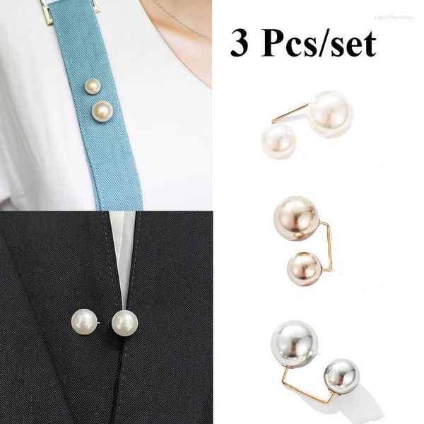 Broches 2 pcs/set simples doble perlas broche suéter de collar accesorios de ropa para mujeres