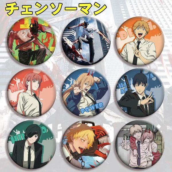 Broches 20 estilos Manga Anime motosierra broche para hombre insignia Pochita Denji Power Makima moda dibujos animados icono redondo Pins para regalo de Fans