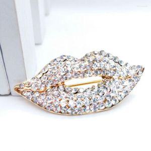 Broches 2022 Red kleur strass lippen voor vrouwen mode sexy mondbroche pin glanzend sieraden cadeau