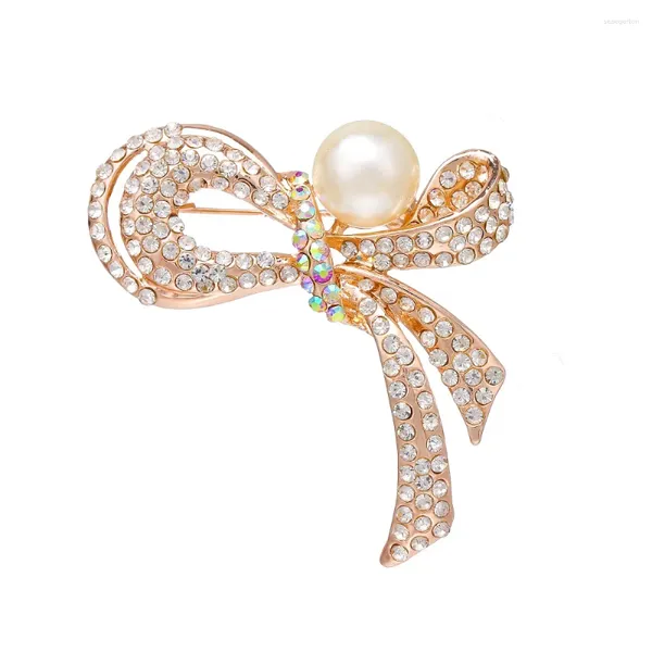 Broches 2023 bijoux de mode Vintage cristal strass arc broche pendentif alliage Imitation perle pour accessoires de collier pour femmes