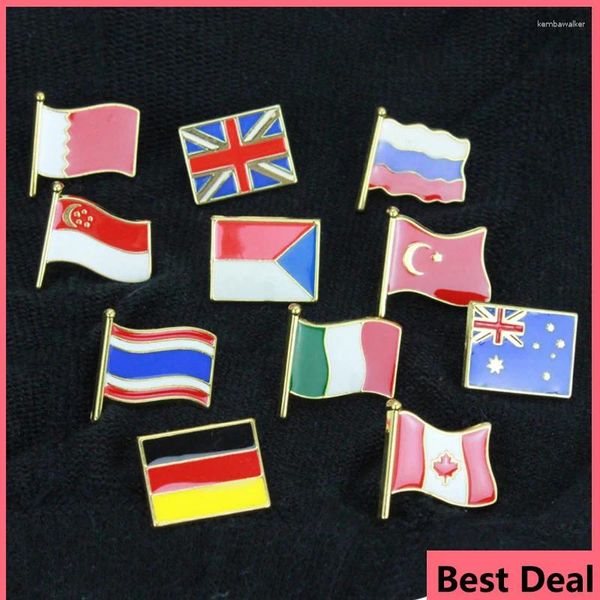 BROOCHES 2024 National Flags Pin Badge en émail USA UK Allemagne Italie Canada Russie Turquie Corée Singapour Flagrante Forme Broche Souvenirs