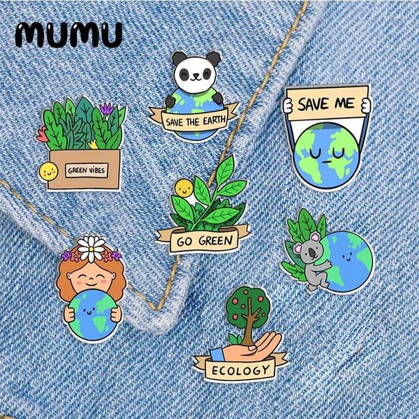 Broches 2024 Pin de revers de terre sauvegarde Go Green Art Acrylique Fabriqué à la main Epoxy Jewelry Shirt Badge