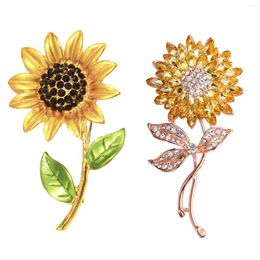 Broches 2 stuks Verjaardagscadeau Steentjes Zonnebloem Vorm Vintage Bruiloft Accessoires Elegante Sieraden Vrouwen Broche Revers Pin Mode