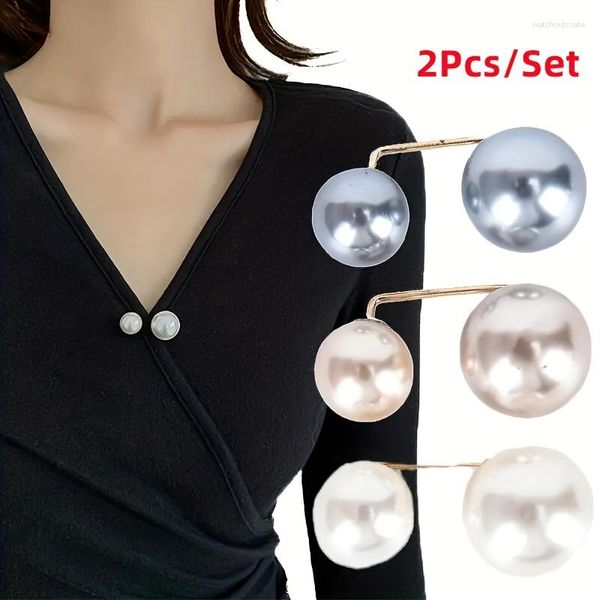 Broches 2 uds perla Metal Pin Anti-desvanecimiento exquisito elegante para mujeres suéter cárdigan Clip abrigo verano vestido joyería