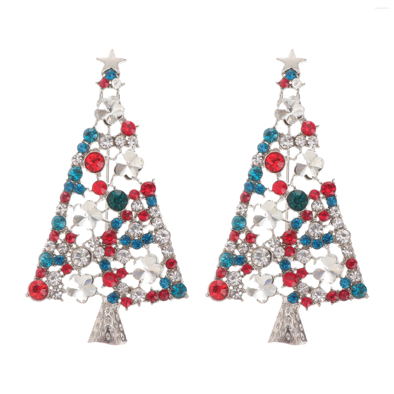 Broches 2 uds Vintage color árbol de Navidad broche de diamantes de imitación Pin joyería para fiesta de boda solapa chal Clip ramillete regalo para guirnalda