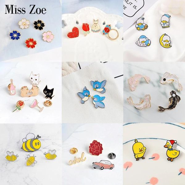 Broches 3-6 pièces/ensemble chat Rose oiseau Koi Sakura Cool voiture broche bouton broches Denim épinglette Badge mode dessin animé bijoux cadeau pour enfants fille